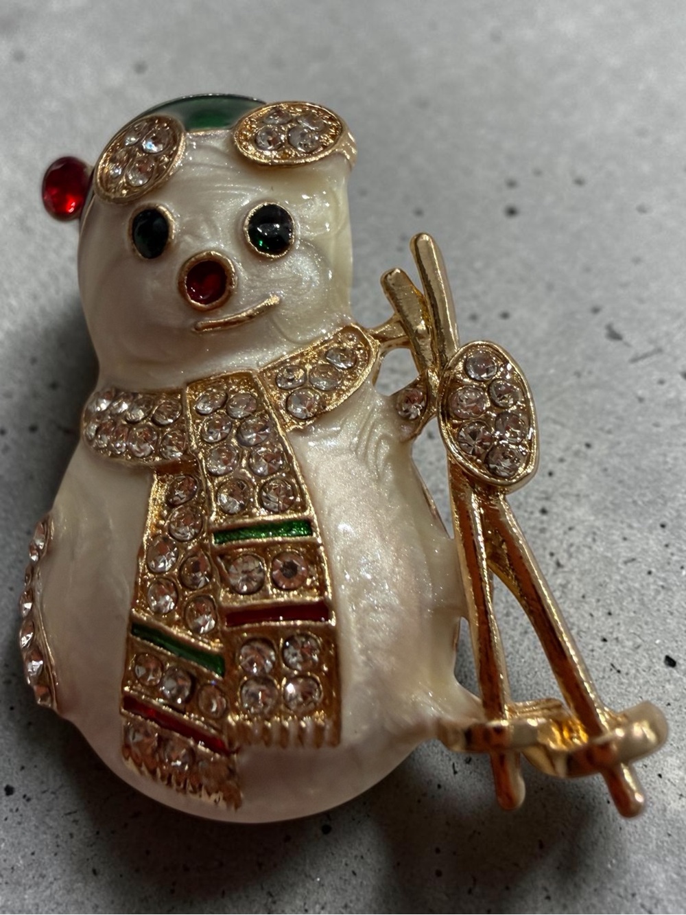 Snowman Crystal Enamel Holiday Brooch